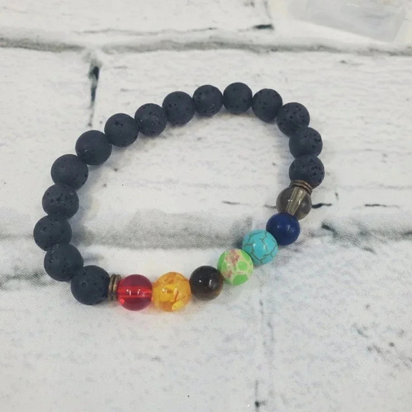 Beautiful Chakra Stones Earrings and Matching Black Lava Stone Chakra Bracelet. - Picture 15 of 15